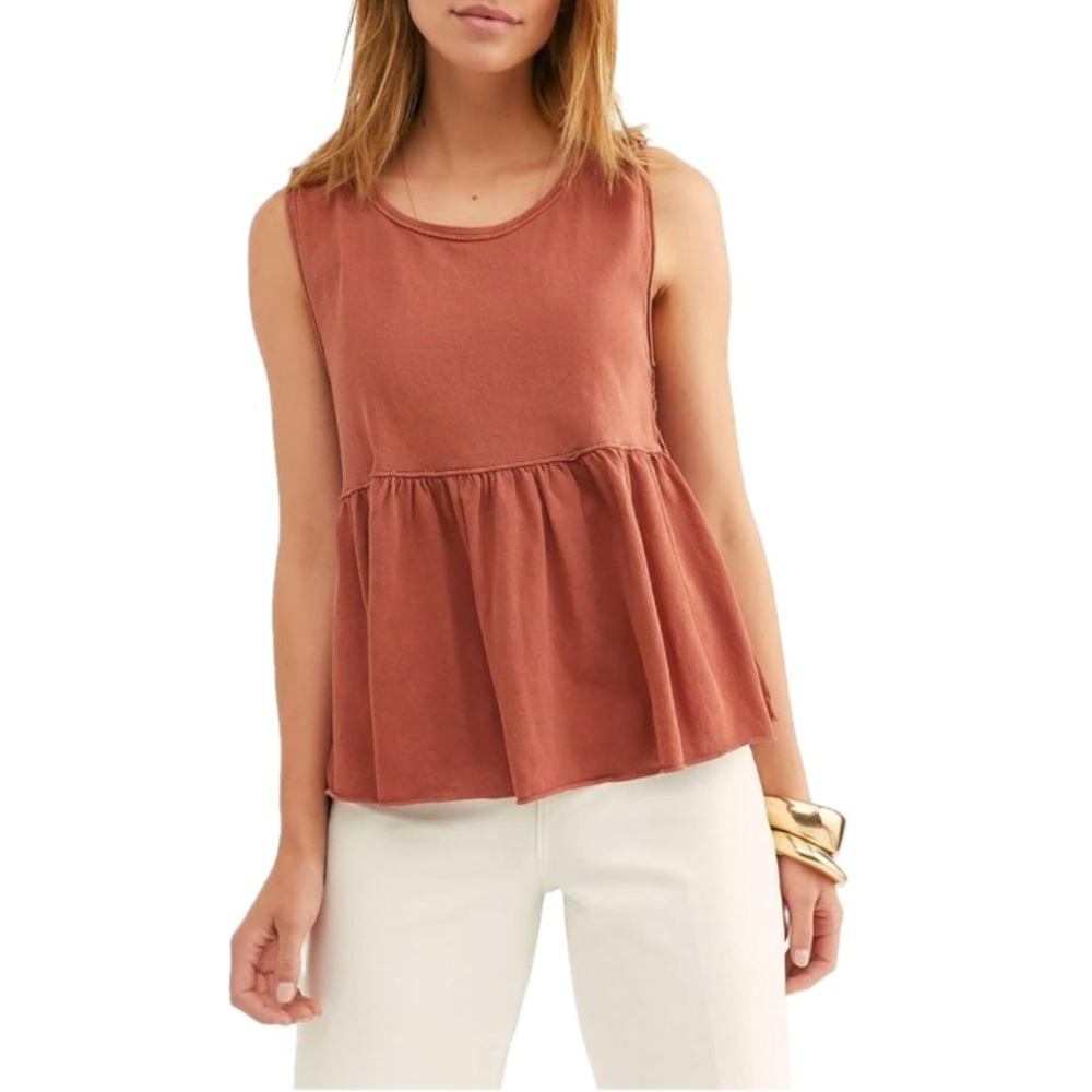 Free People Anytime Cotton Peplum Hem Tank in Taos